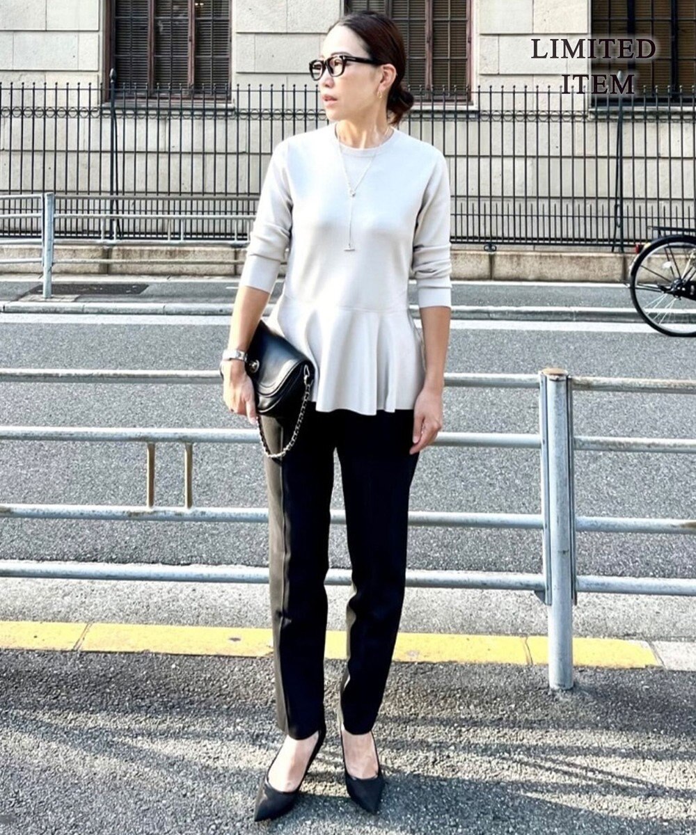 ICB L 【WEB限定・洗える】シンセティックヤーンスムース ペプラムニット 