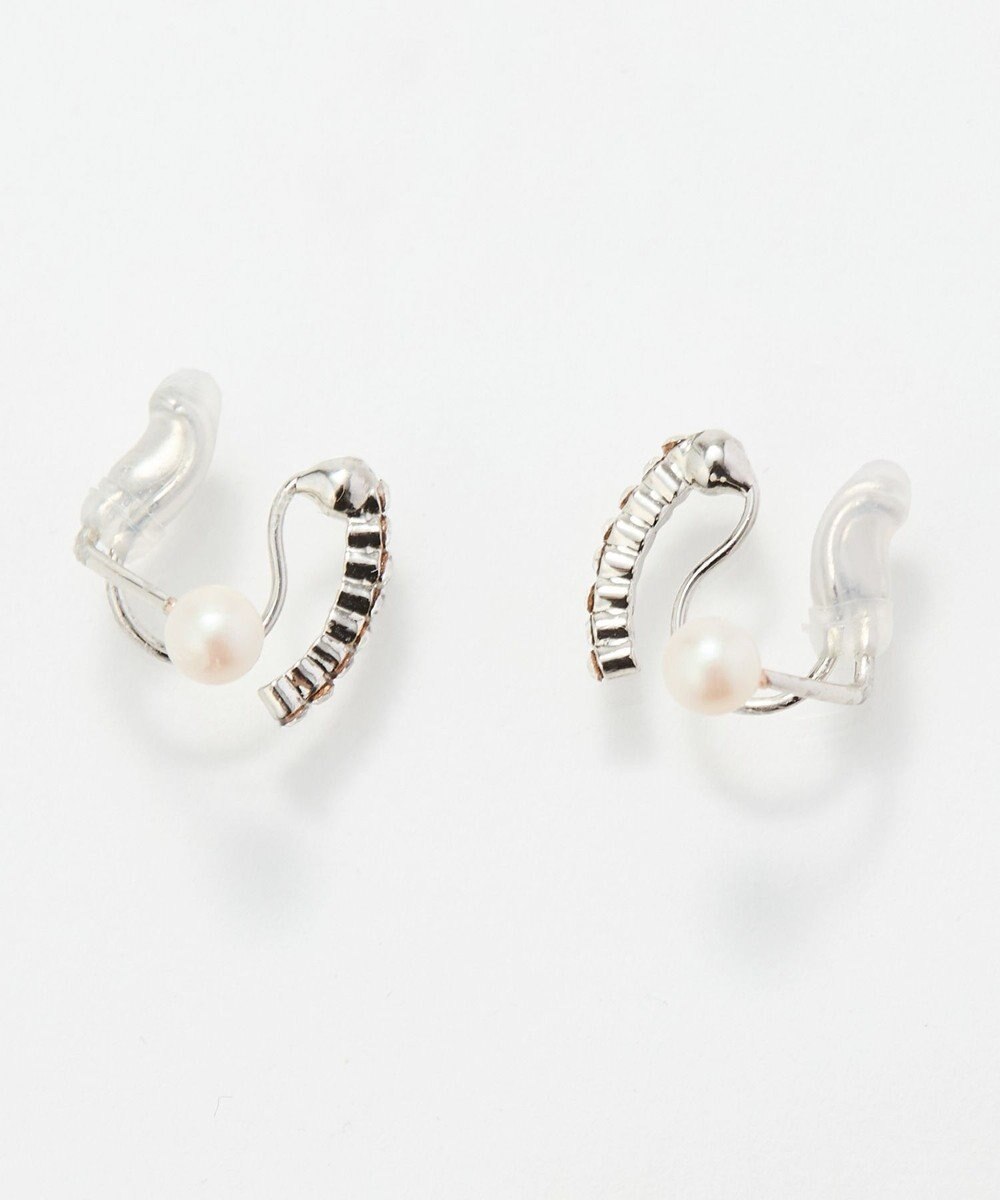 Phoebe 【痛くないシリーズ】ラインストーンパールフロートライトフィットイヤリング　シルバー 