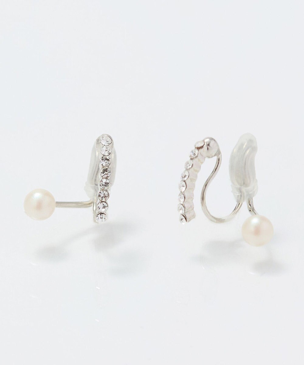 Phoebe 【痛くないシリーズ】ラインストーンパールフロートライトフィットイヤリング　シルバー 