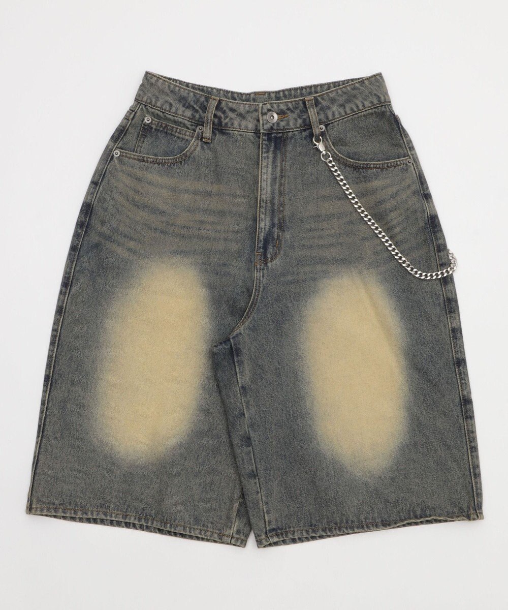 WEGO 【ユニセックス着用ITEM】チェーン付きスーパーバギーデニムショーツ 