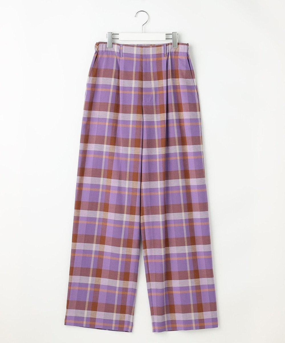 自由区 コットンリネンチェックワイドストレート パンツ 