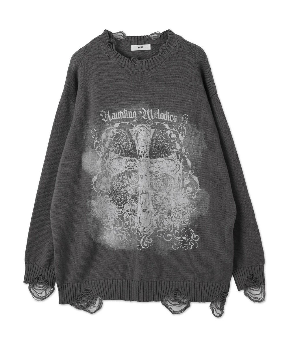 WEGO クラッシュBIGプリントニットプルオーバー 