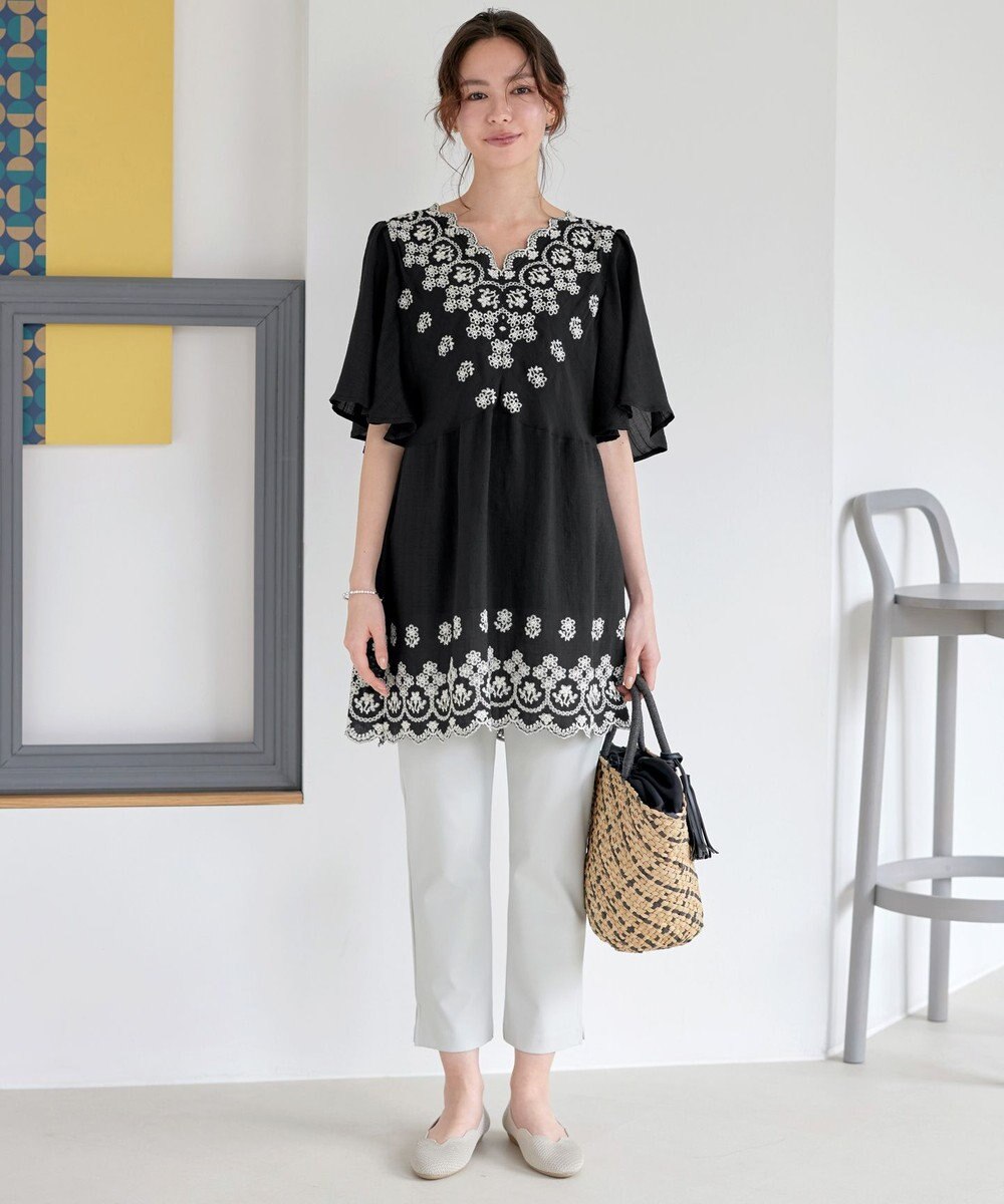 Tiaclasse 【洗える】スカラップレースチュニックブラウス 