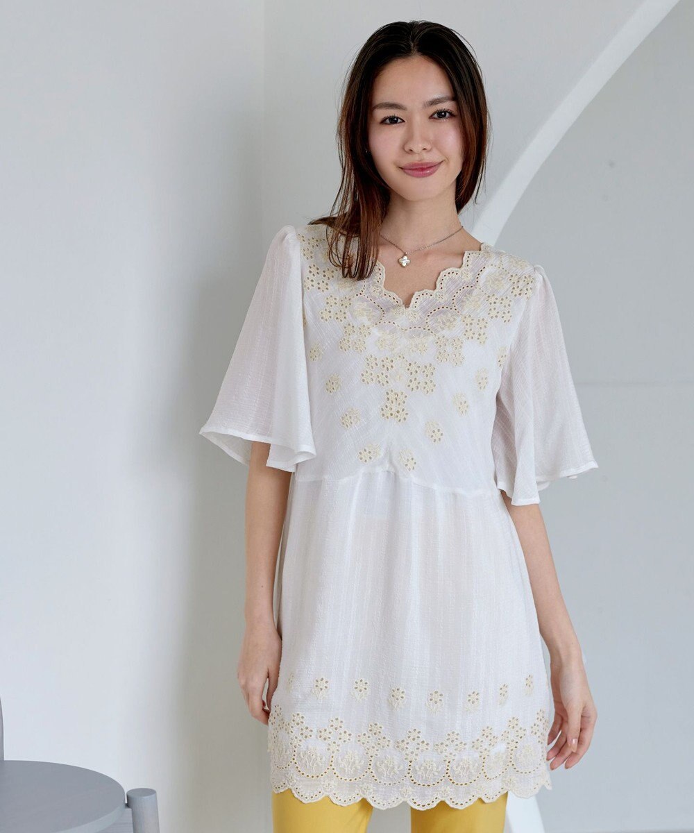 Tiaclasse 【洗える】スカラップレースチュニックブラウス 