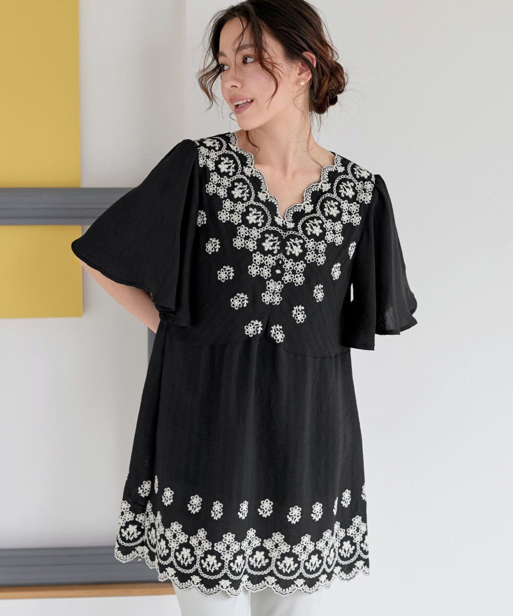 Tiaclasse 【洗える】スカラップレースチュニックブラウス 