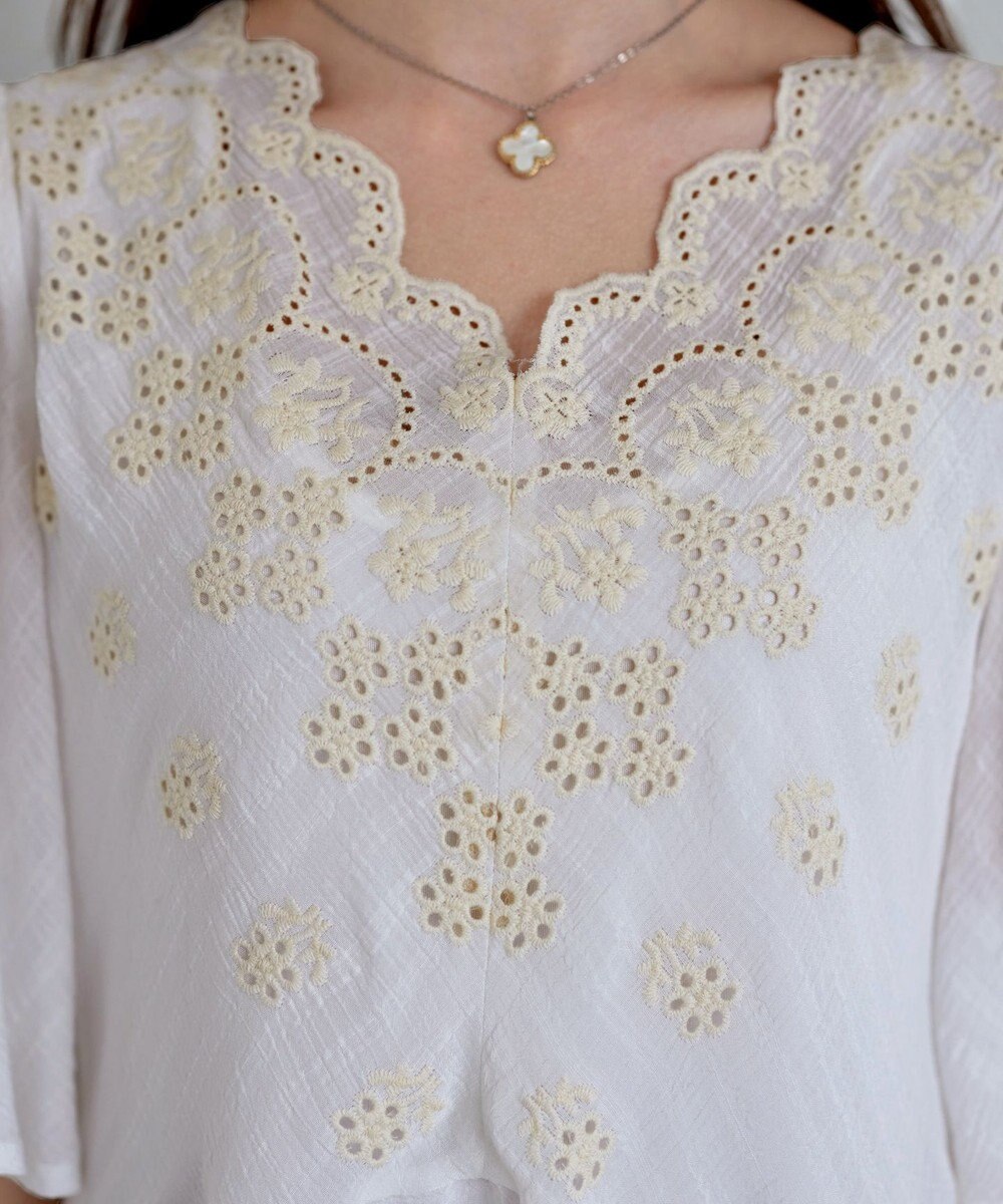 Tiaclasse 【洗える】スカラップレースチュニックブラウス 