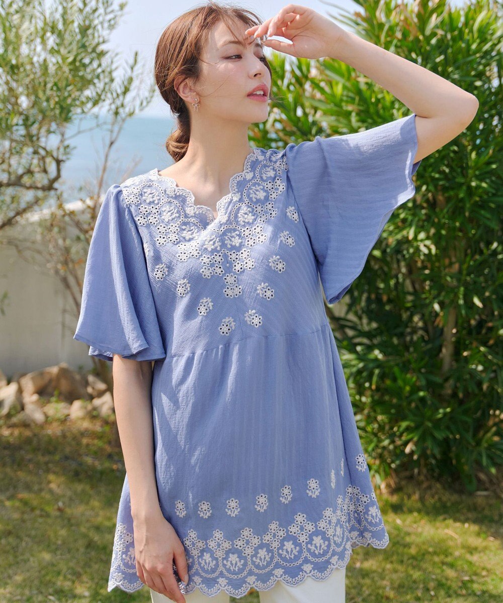 Tiaclasse 【洗える】スカラップレースチュニックブラウス 