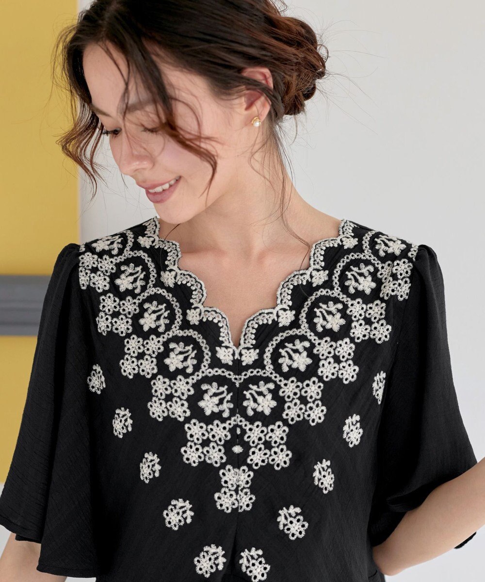 Tiaclasse 【洗える】スカラップレースチュニックブラウス 