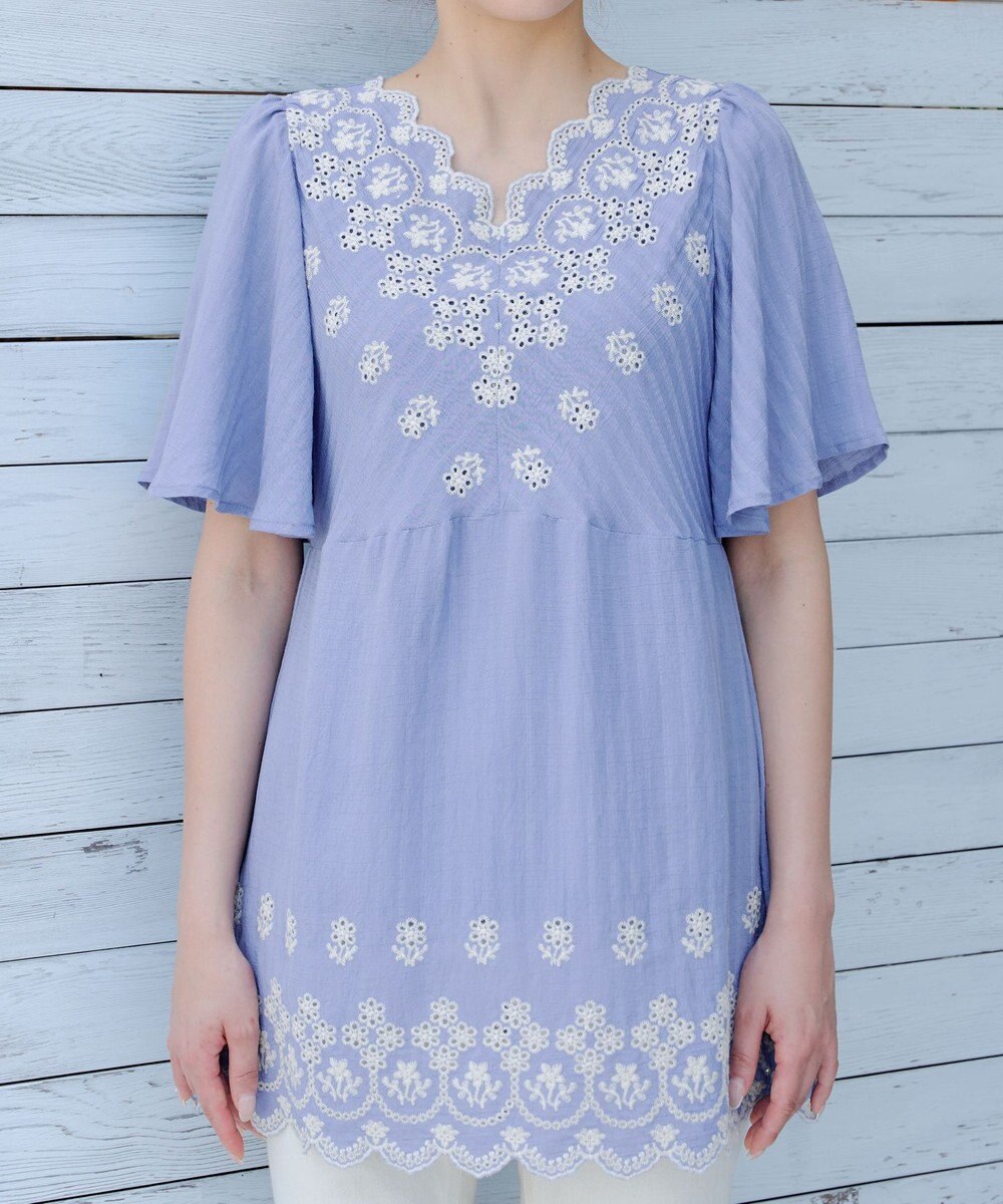 Tiaclasse 【洗える】スカラップレースチュニックブラウス 