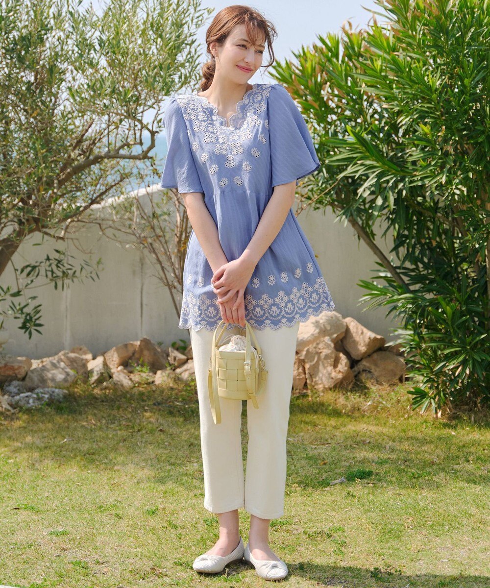 Tiaclasse 【洗える】スカラップレースチュニックブラウス 