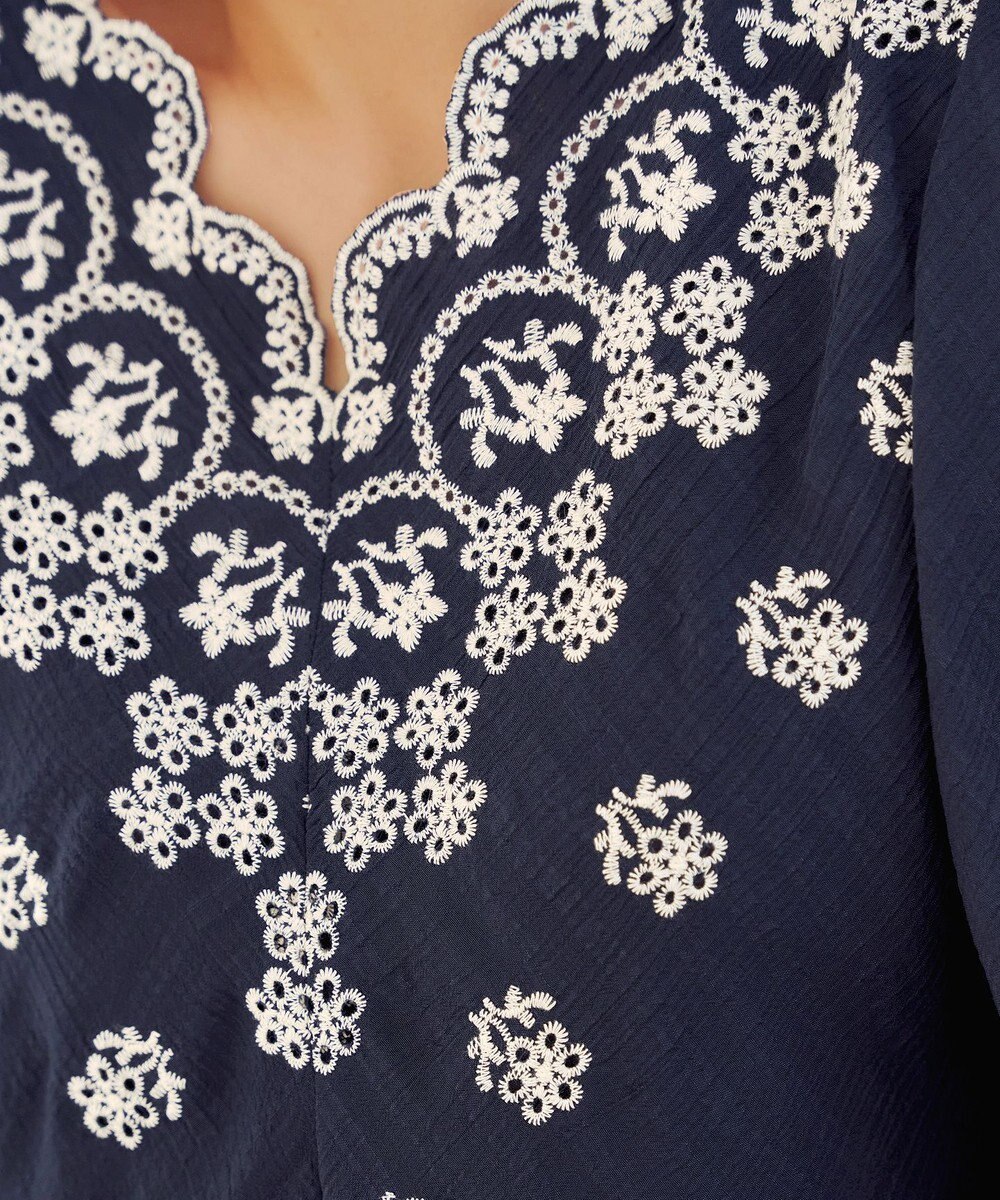 Tiaclasse 【洗える】スカラップレースチュニックブラウス 