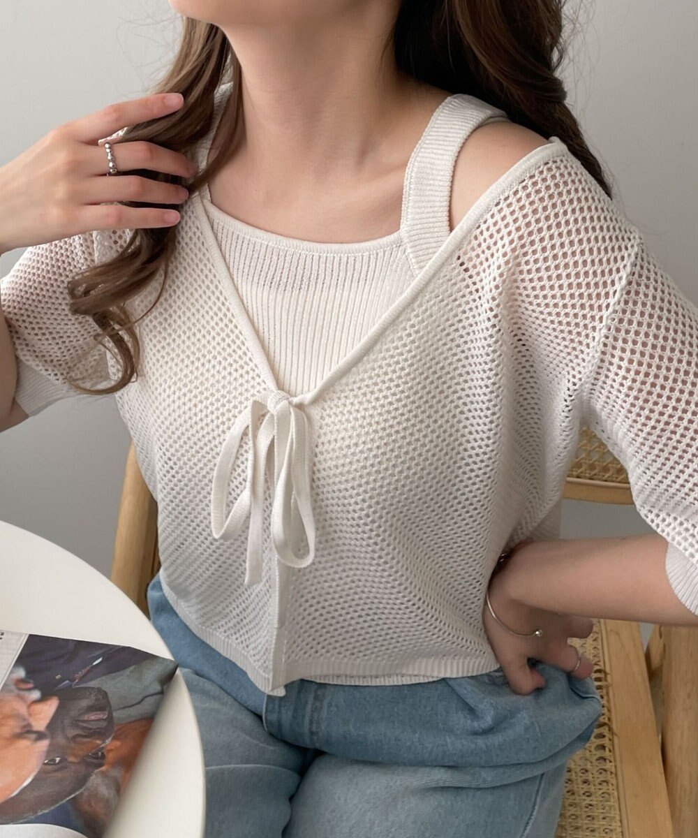 WEGO 【２点セット】半袖メッシュアンサンブルカーデ 