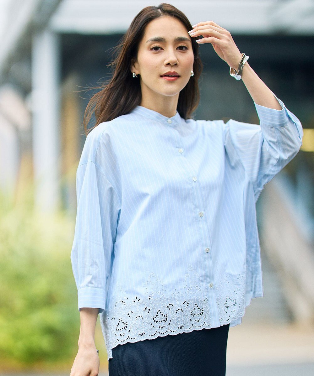 自由区 L エンブロイダリーブロードバンドカラー ブラウス 