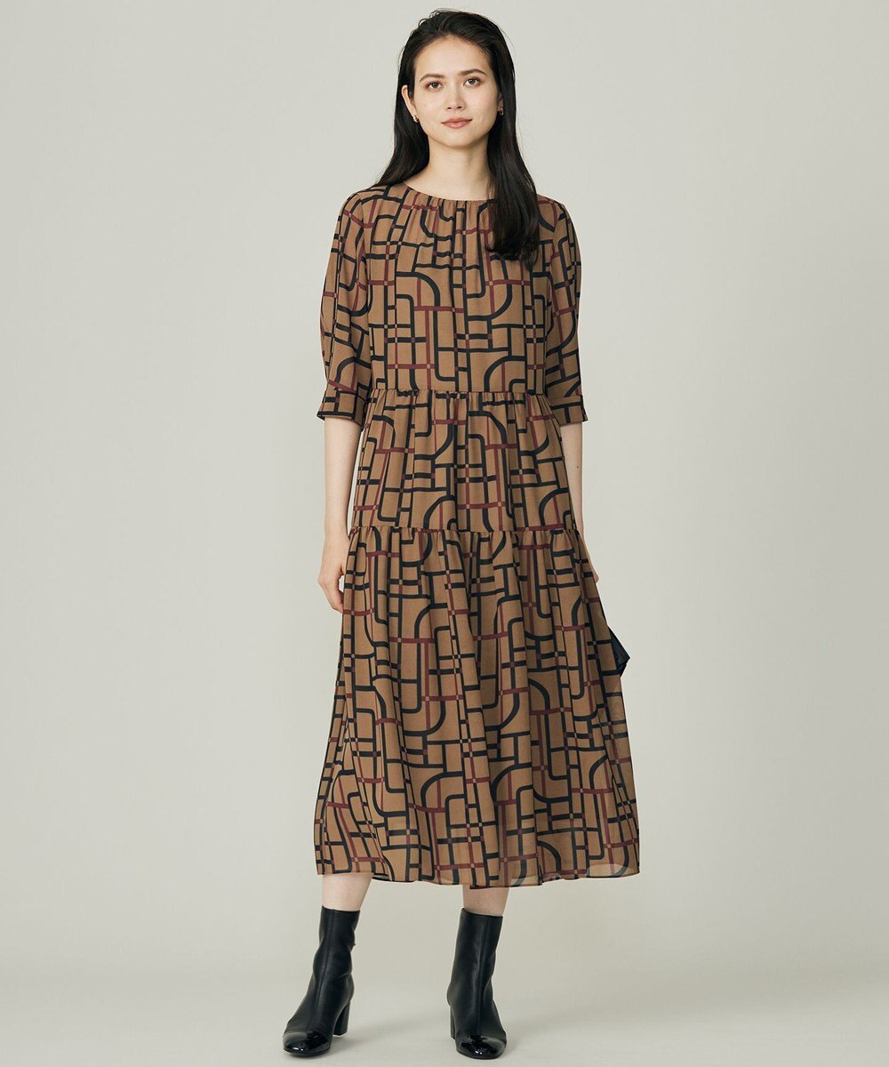 自由区 S ジオメトリックレトロプリント ワンピース 