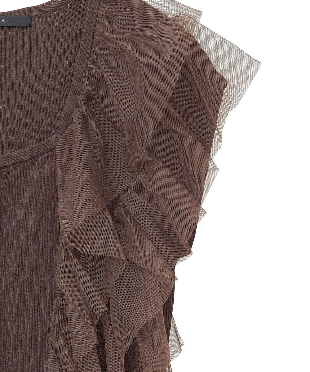 YECCA VECCA チュールラッフルノースリーブカーディガン 