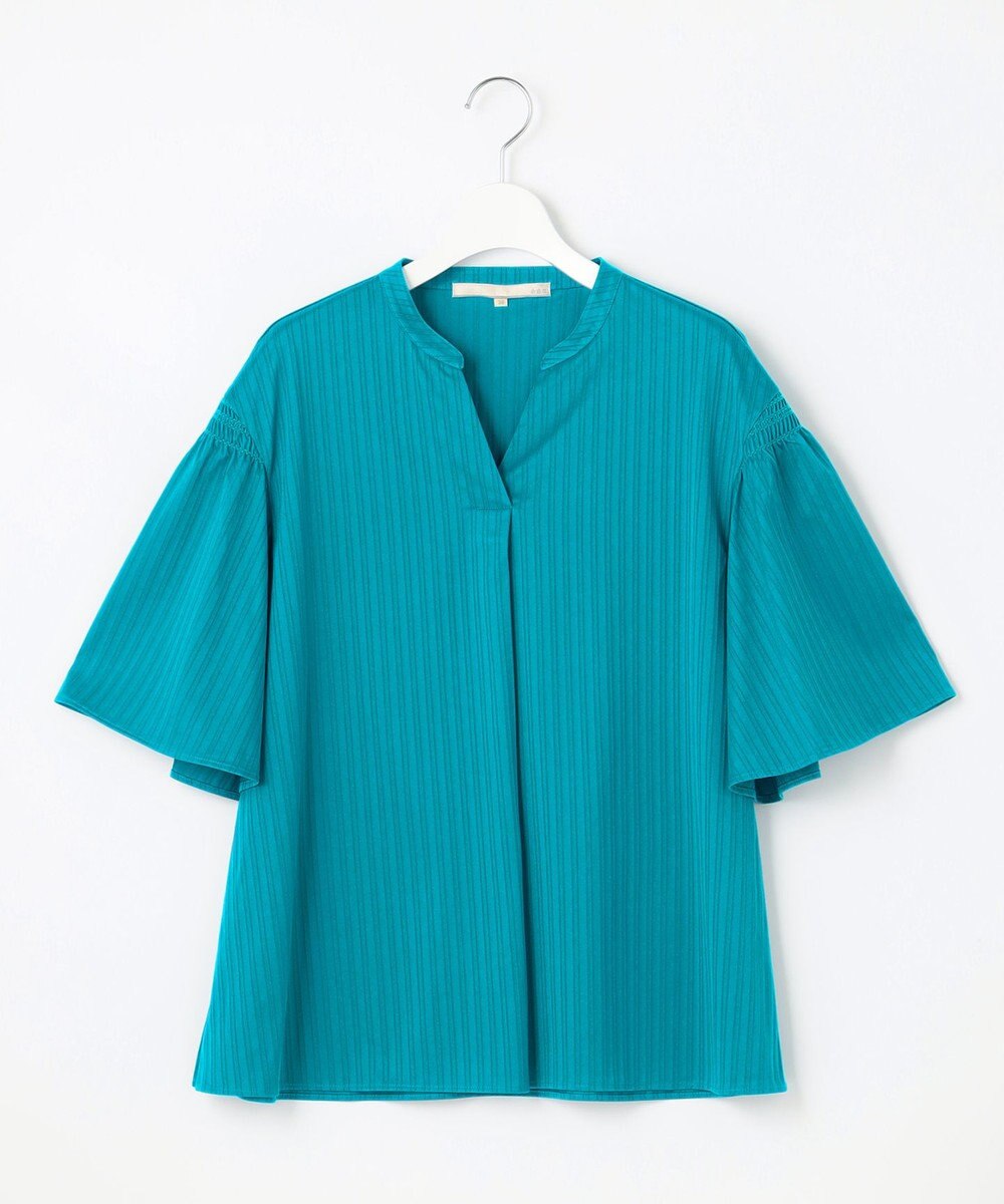 自由区 L 【洗える】ストレッチシャーティング 5分袖 フレアスリーブブラウス 