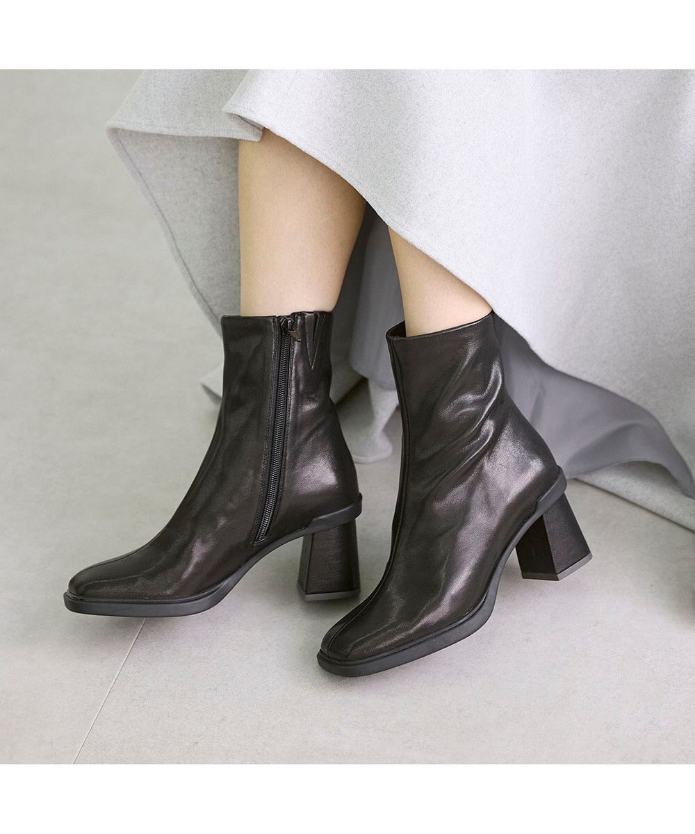 MODE ET JACOMO <carino>スクエアトゥブロックヒールブーツ 