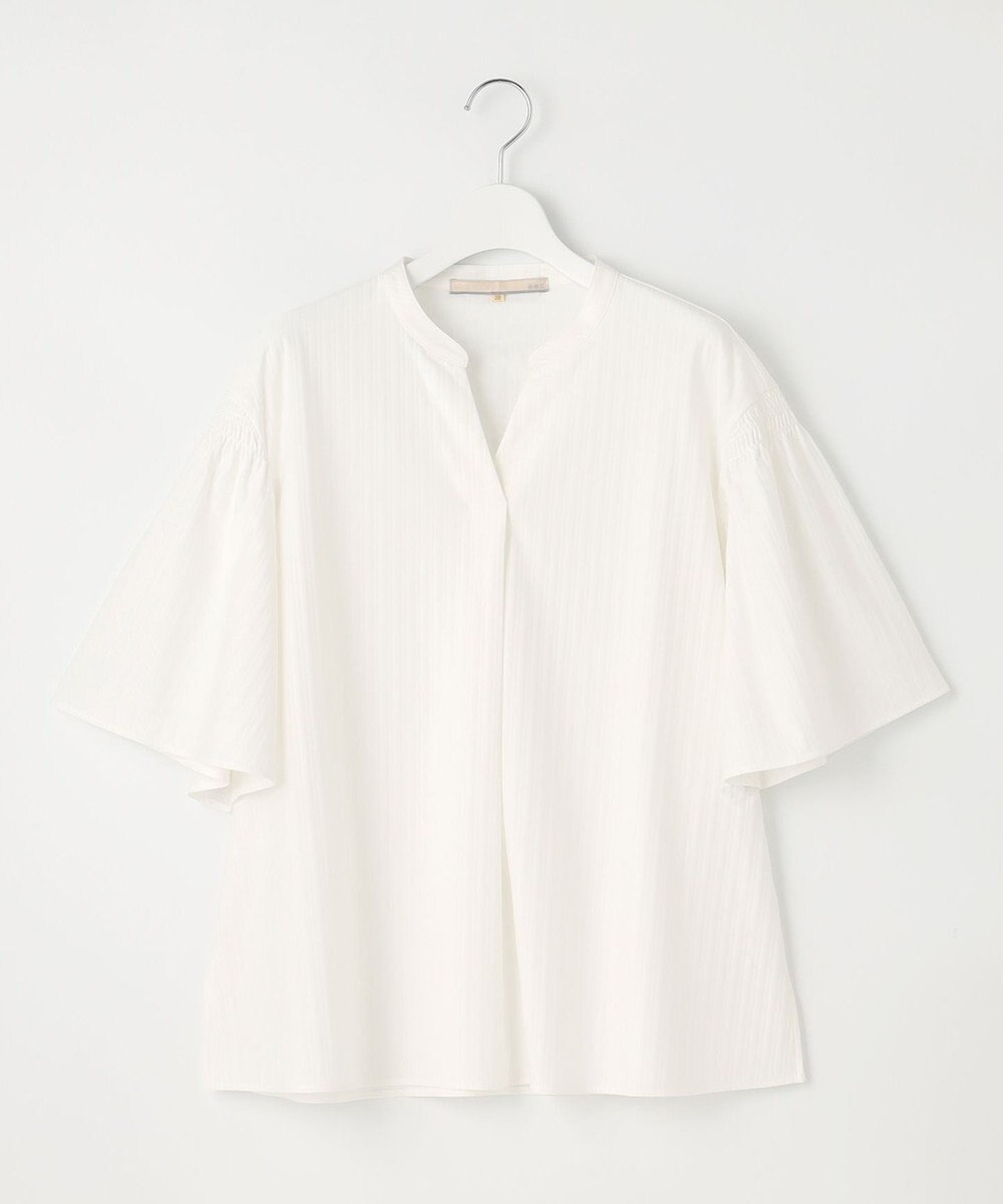 自由区 L 【洗える】ストレッチシャーティング 5分袖 フレアスリーブブラウス 