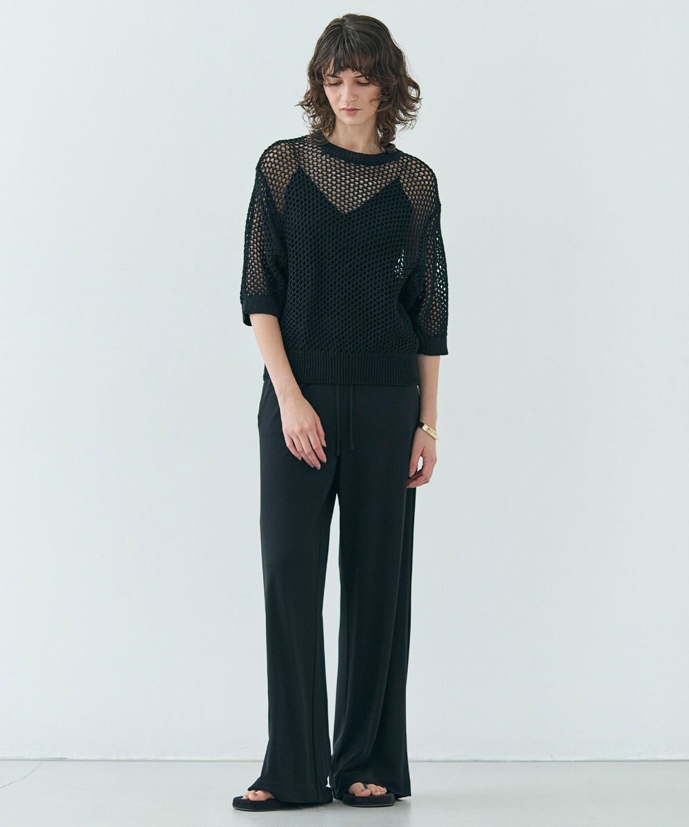 BEIGE， 【洗える】ALOE / コットンメッシュ半袖クルーネックニット 