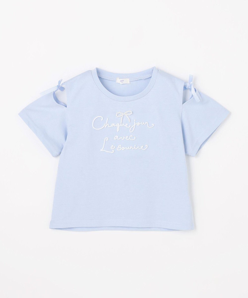 ANY KIDS 【洗濯機可能】肩あき ロゴ刺繍Tシャツ 