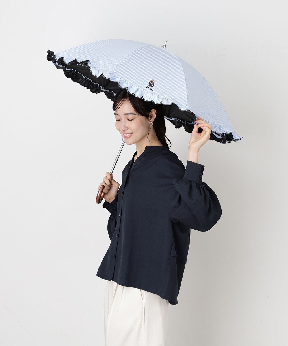 MOONBAT 【WEB限定/遮光率100%/遮熱/UV】POLO RALPH LAUREN（ポロ ラルフローレン）晴雨兼用日傘 ワンポイント ポロベア刺繍 フリル 長傘 