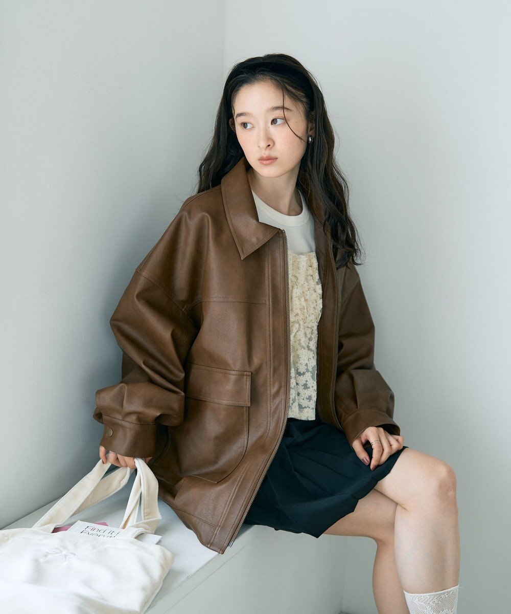 earth music&ecology フェイクレザージップジャケット 