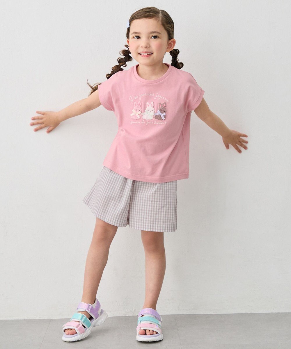 ANY KIDS 【綿100%】ひんやり フレンチスリーブ サガラ刺繡Tシャツ 