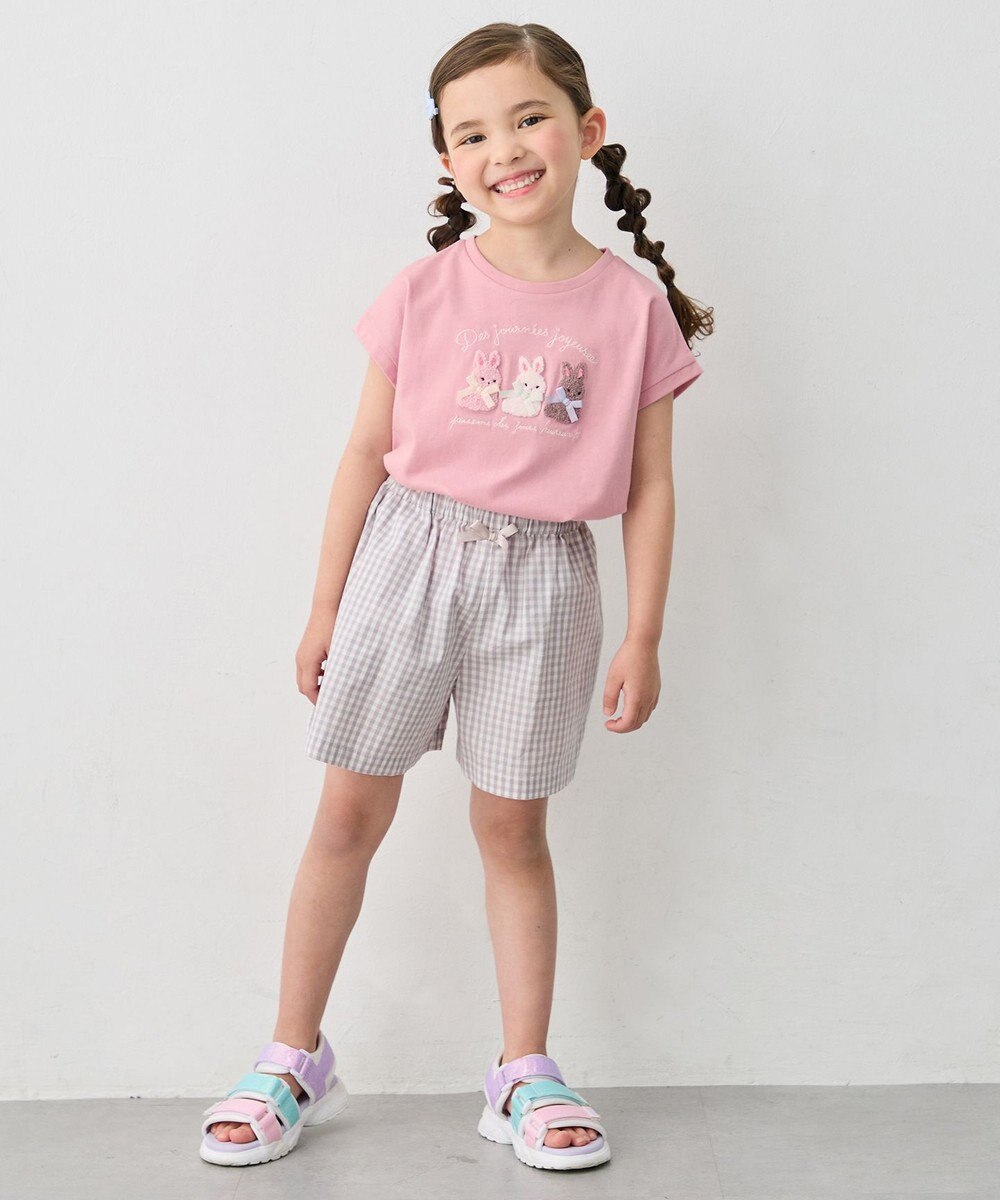 ANY KIDS 【綿100%】ひんやり フレンチスリーブ サガラ刺繡Tシャツ 