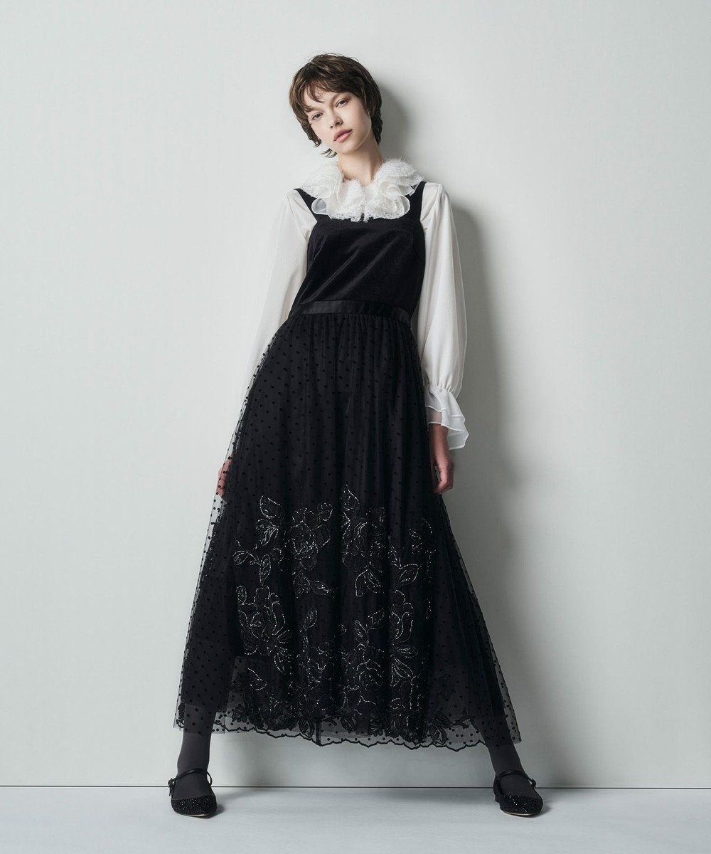 GRACE CONTINENTAL ドットフラワーembドレス 