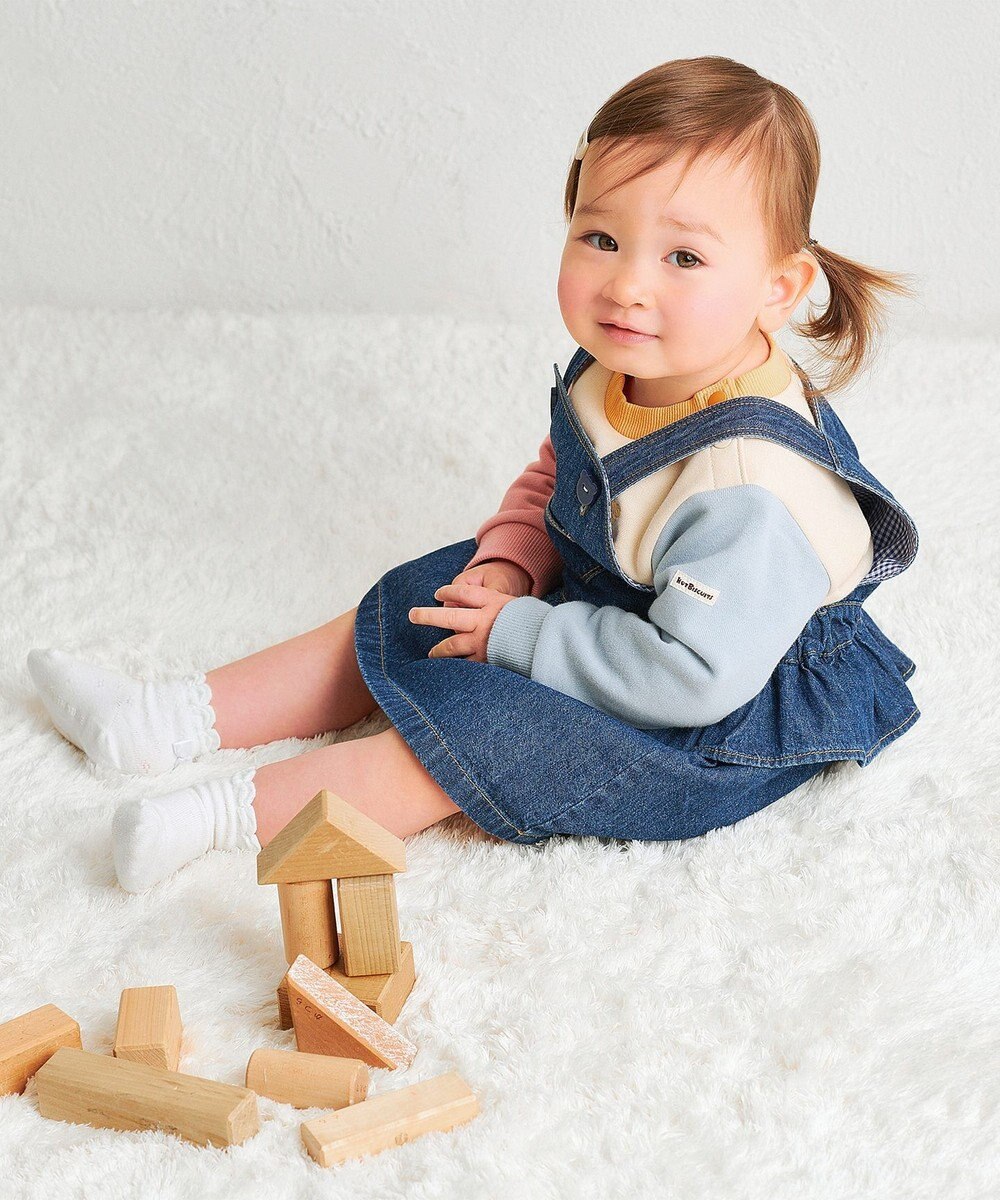 MIKI HOUSE HOT BISCUITS 【70-110cm】ワンポイント 6オンスデニム ジャンパースカート 