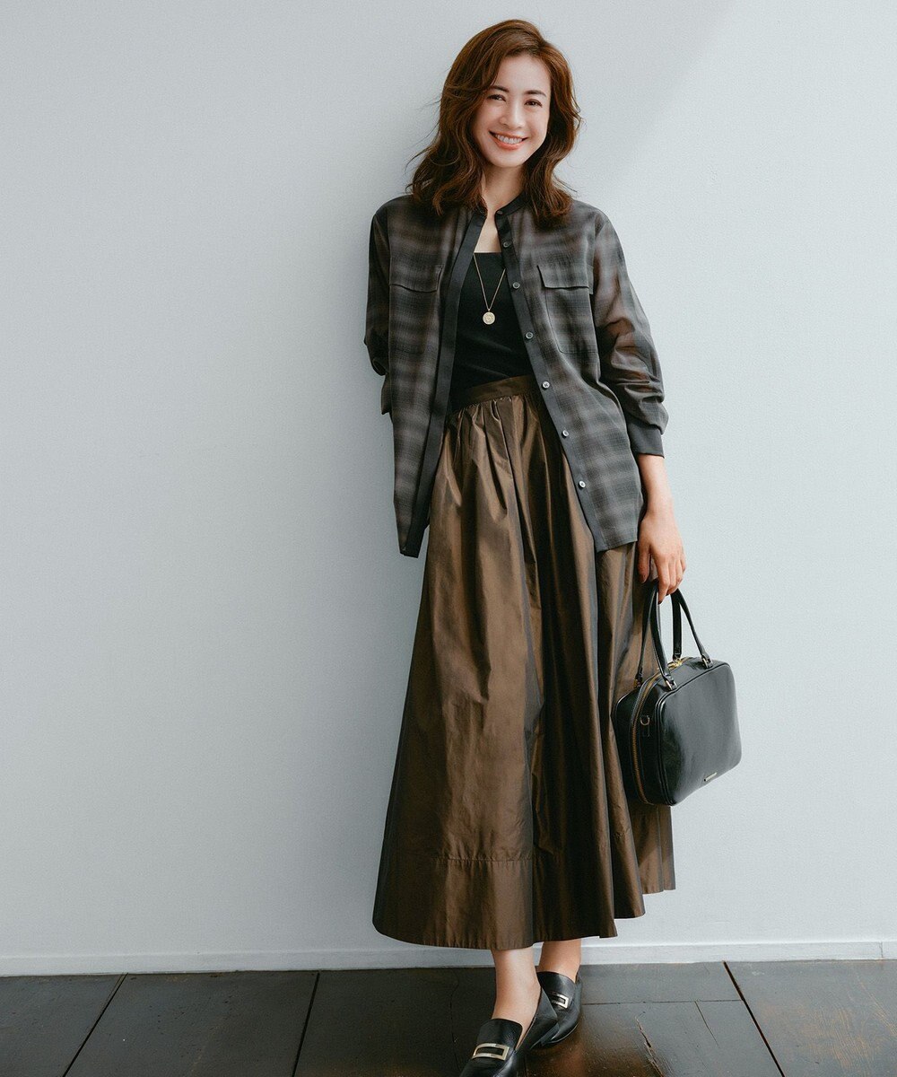 uncrave メモリータフタ フレアスカート 