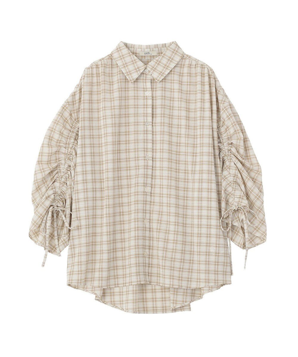 earth music&ecology シャーリングスリーブチェックシャツ 