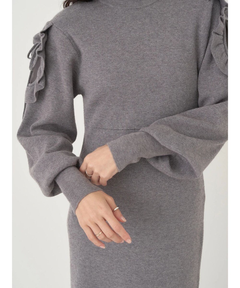 earth music&ecology 袖シアーフリルニットワンピース 