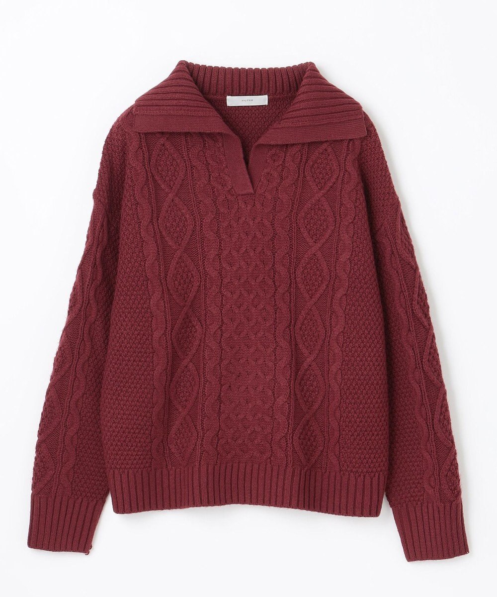 ANY 【洗濯機可】スキッパーソフトタッチアラン柄ニット 