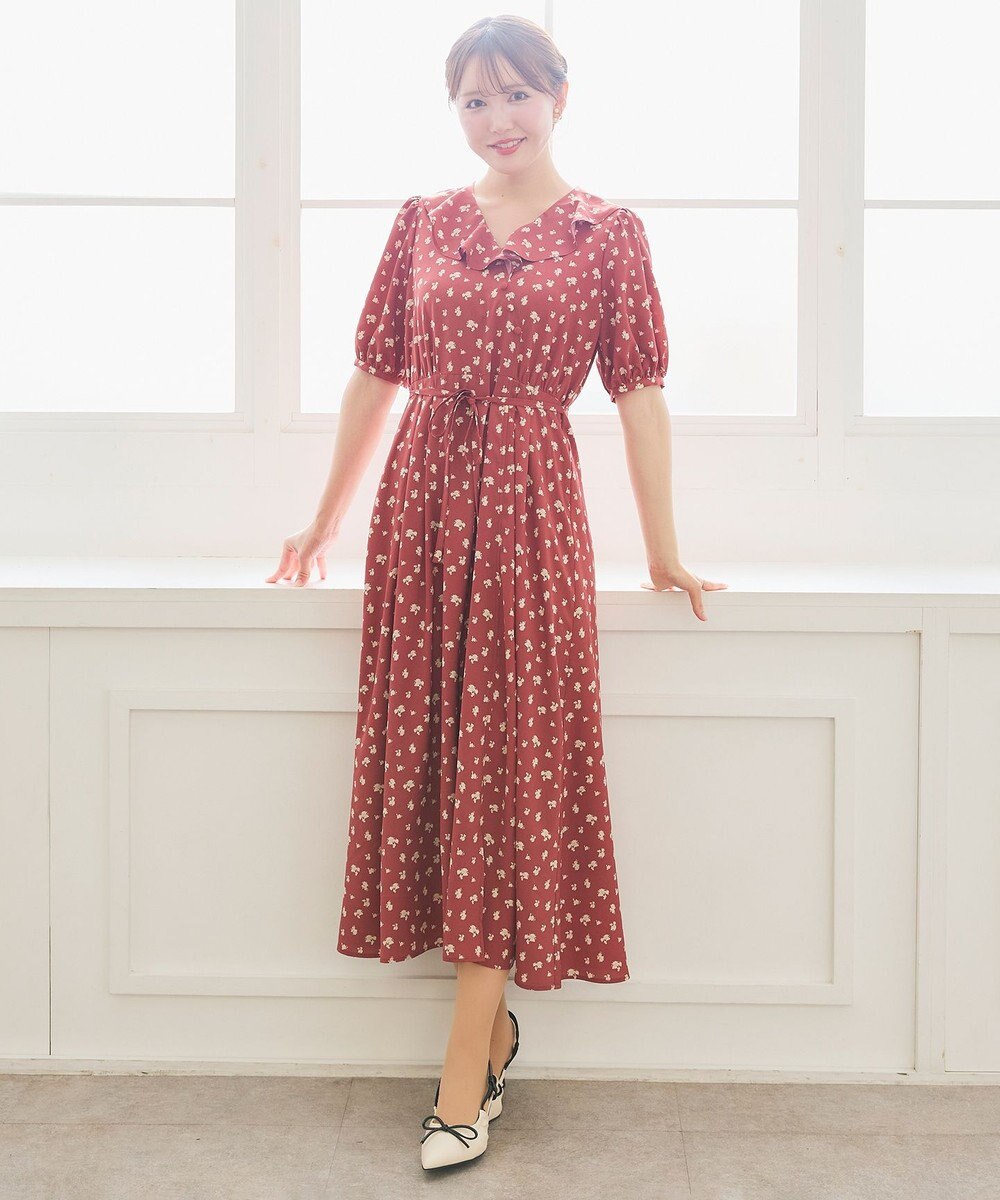 Feroux カシュクールデザイン 小花プリントワンピース 