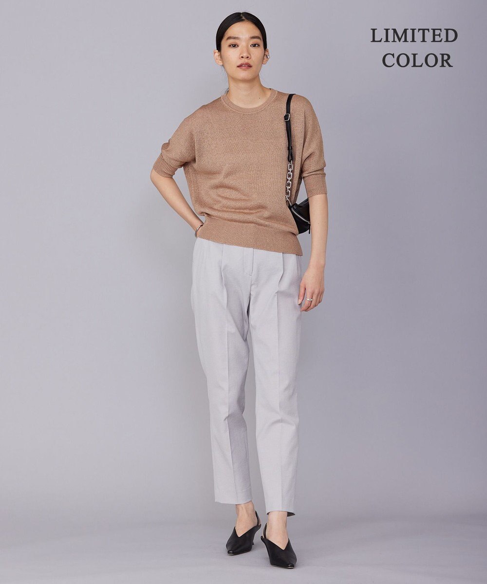 ICB L 【WEB限定カラーあり・洗える】ペーパーブレンドシャインニット 五分袖プルオーバー 