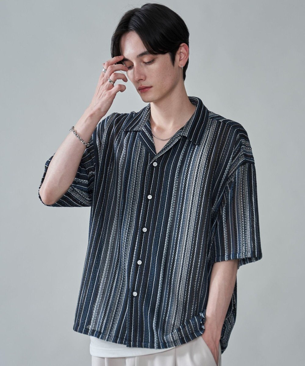 WEGO ストライプメッシュBIGシャツ（SS） 