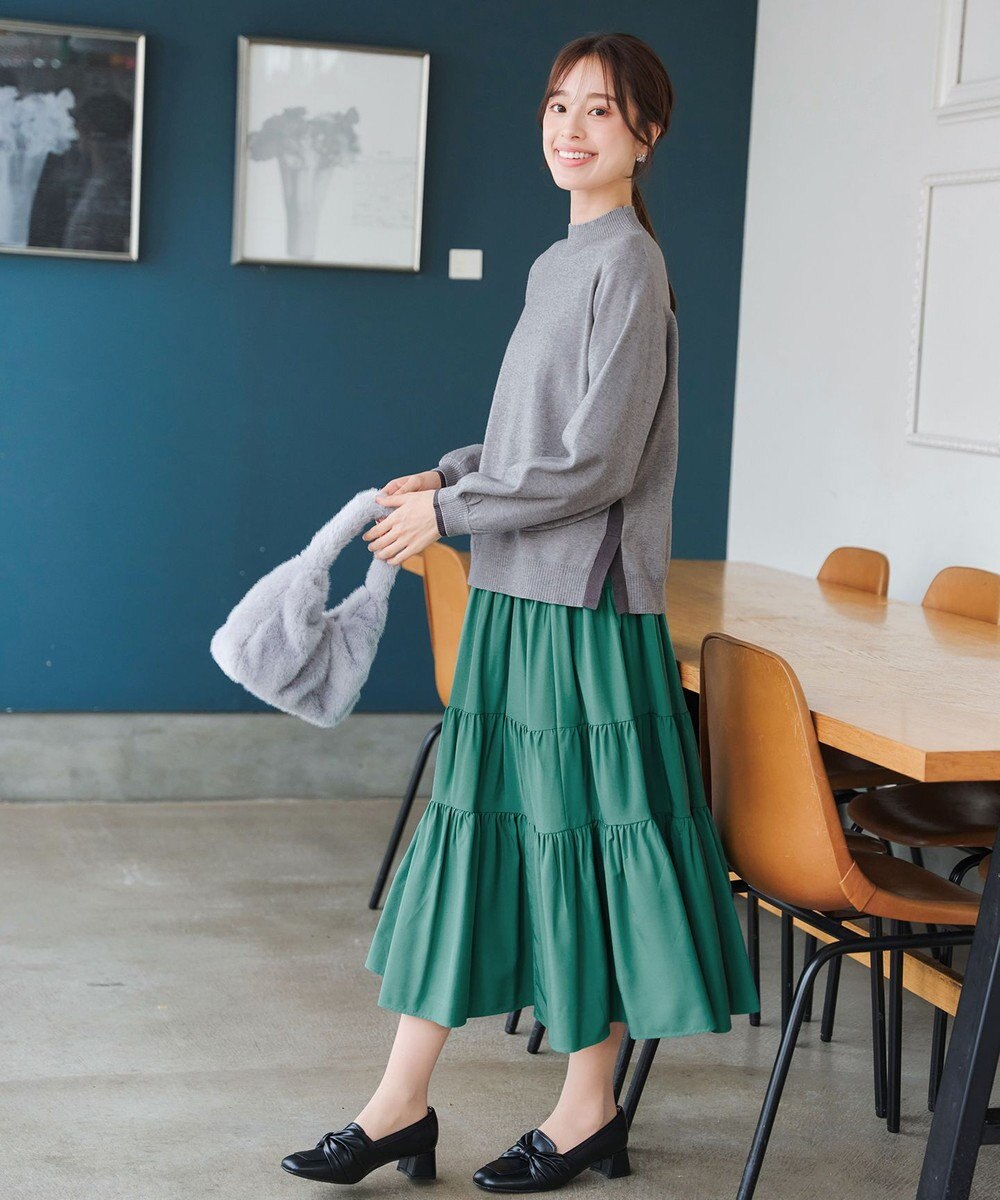 Tiaclasse 【洗える】配色ニットトップスプルオーバー 