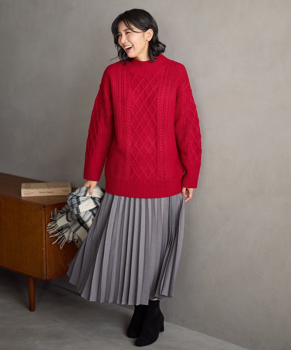 ANY L ソフトタッチケーブルニットチュニック 