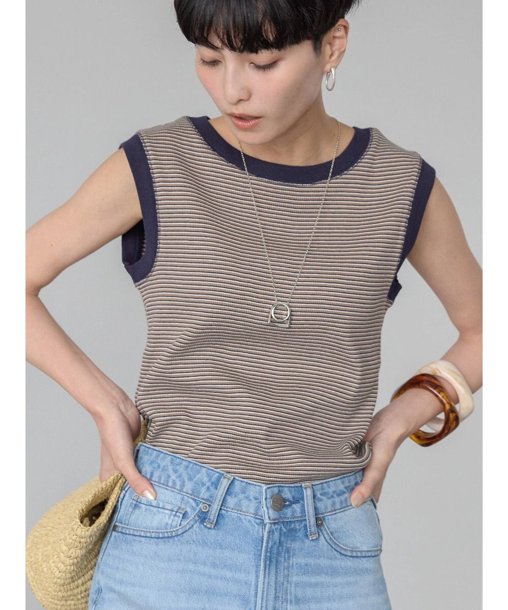 AMERICAN HOLIC ミジンボーダーノースリーブカットプルオーバー 