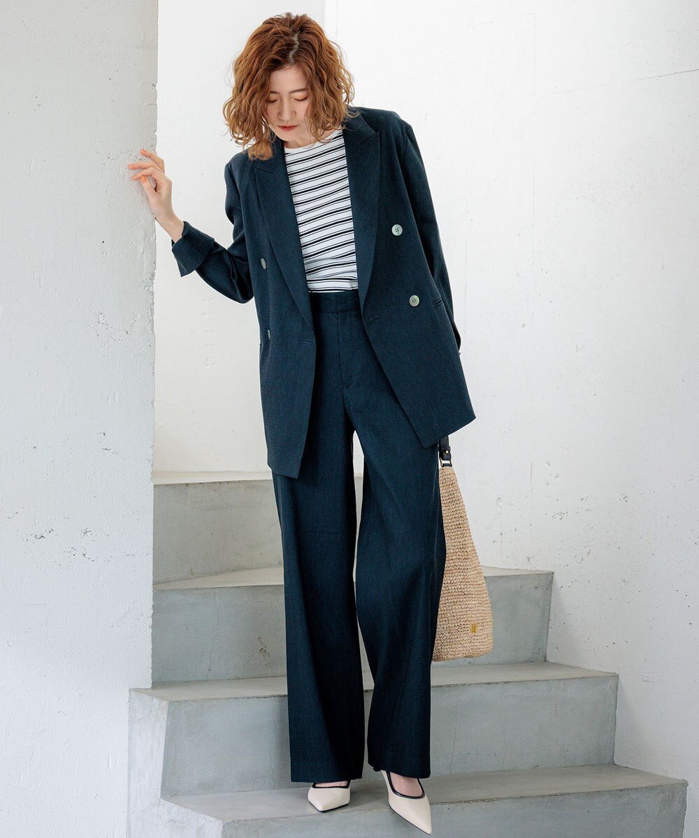 23区 【セットアップ対応/洗える】リネンレーヨンストレッチ ダブル ジャケット 