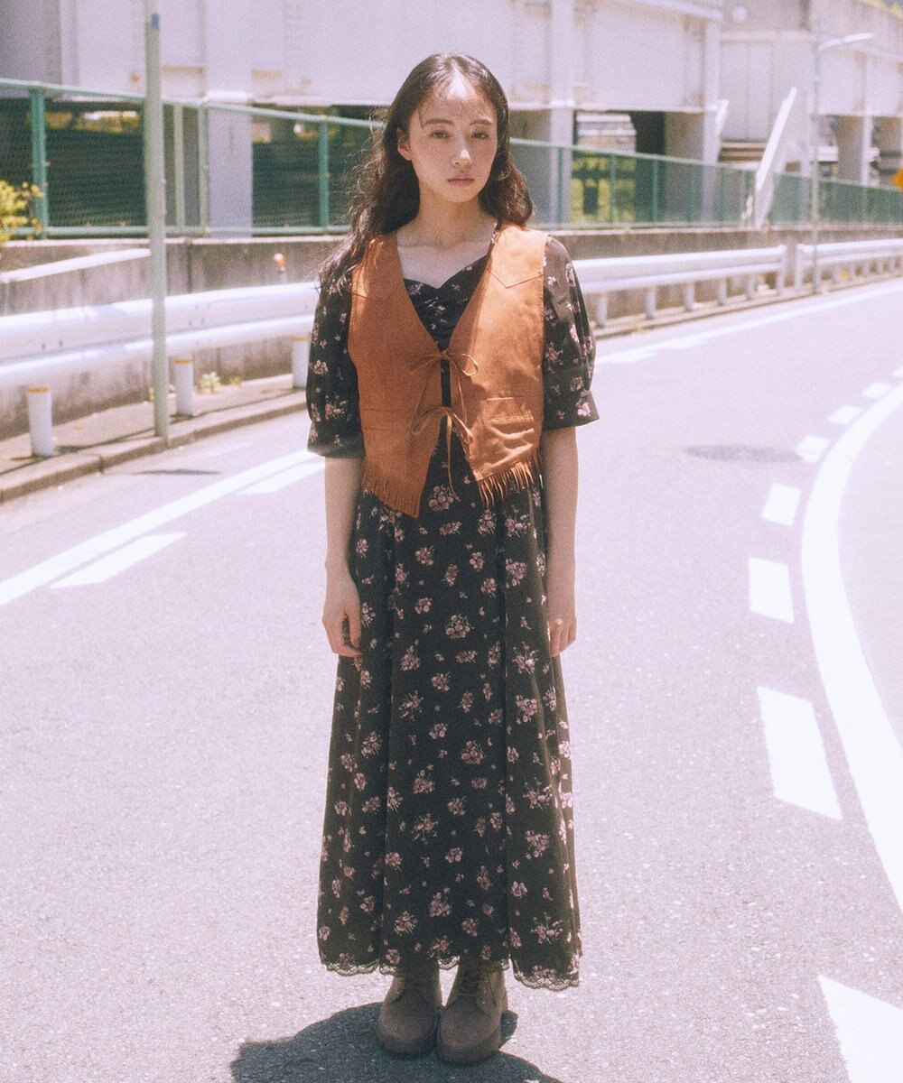 earth music&ecology スウェード調フリンジベスト 