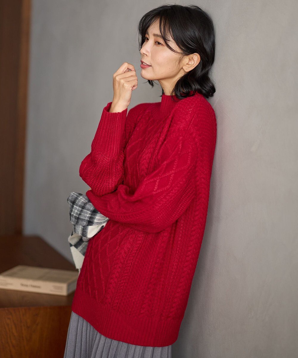 ANY L ソフトタッチケーブルニットチュニック 