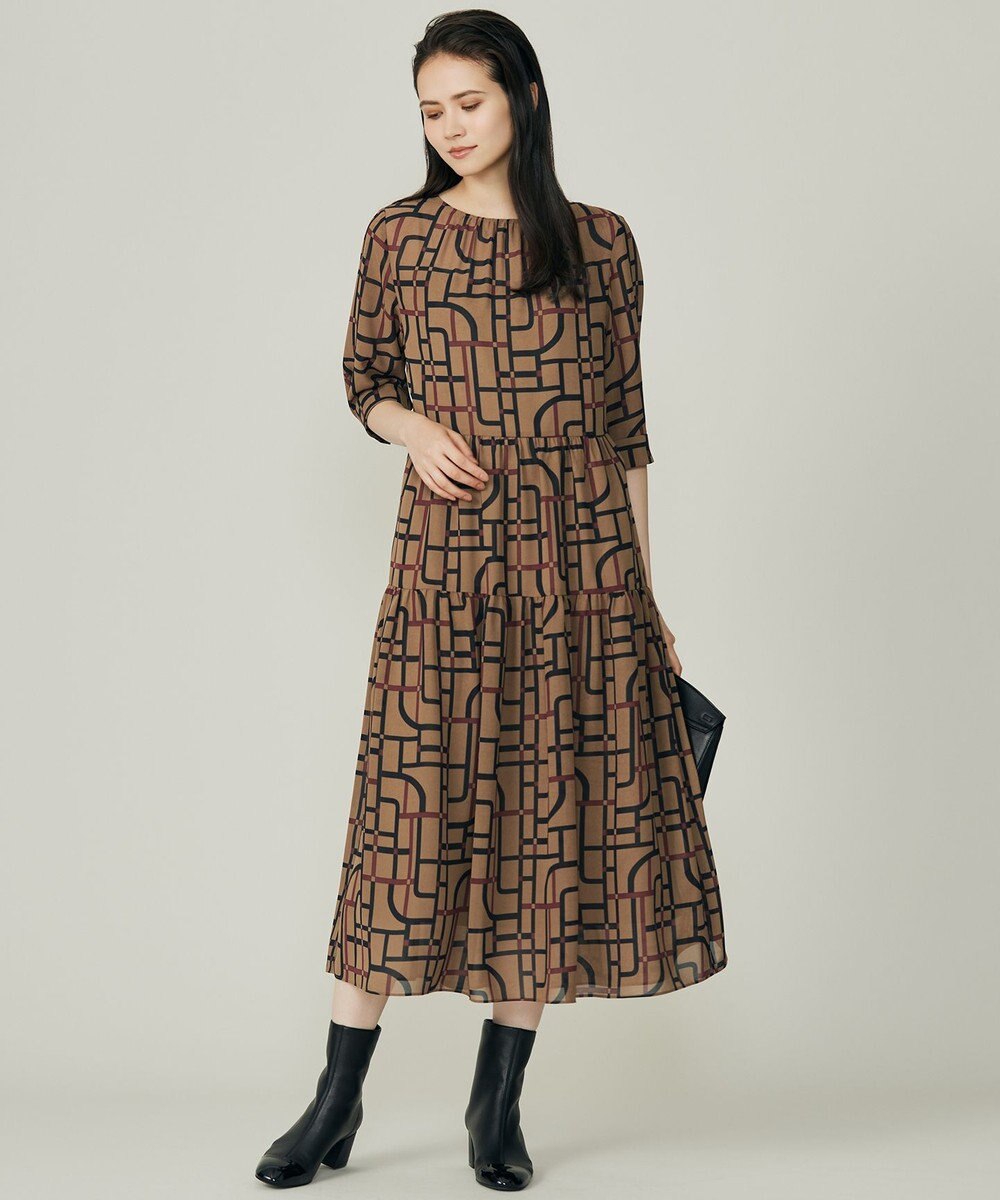 自由区 S ジオメトリックレトロプリント ワンピース 