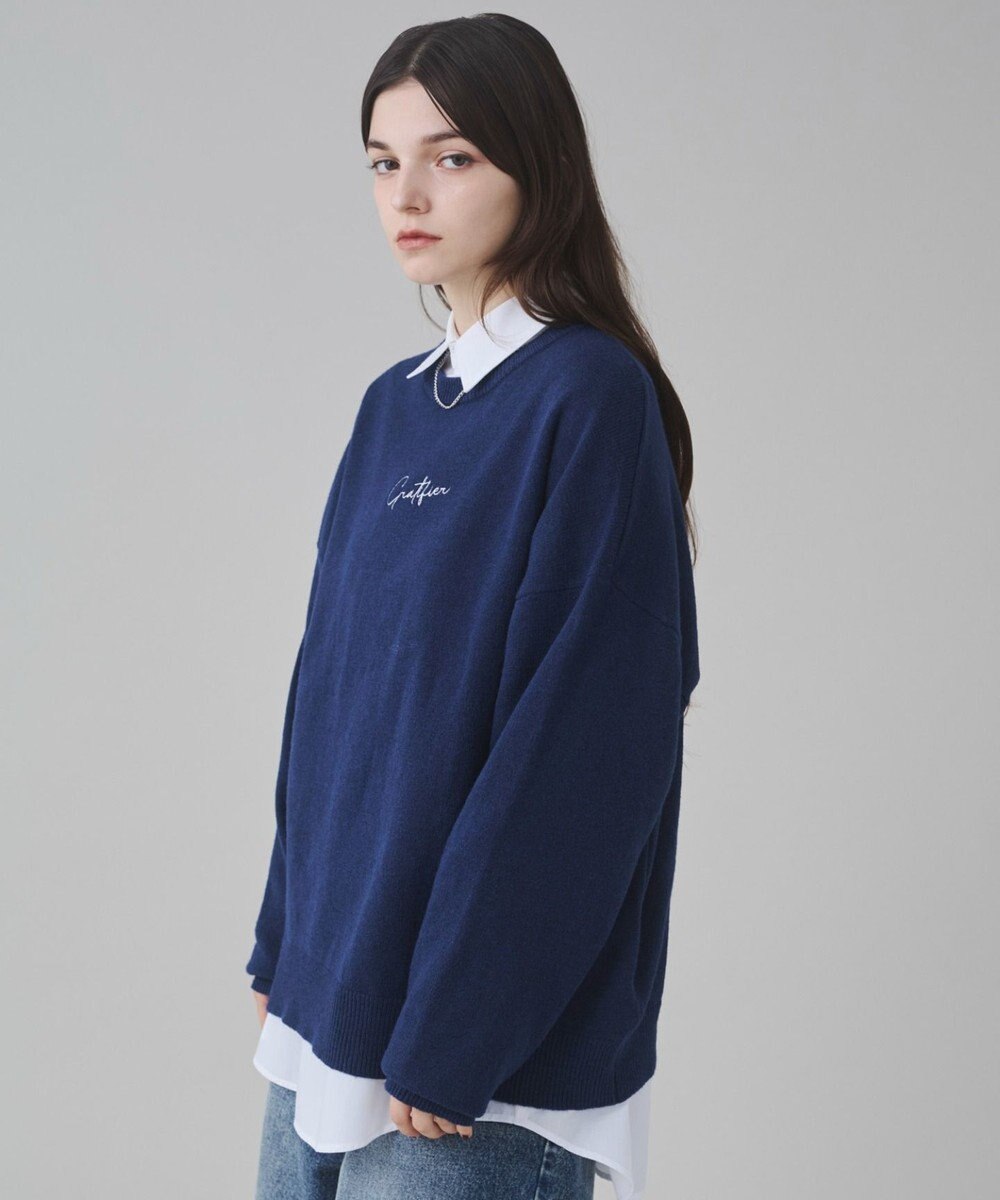 WEGO 【ユニセックス着用ITEM/SMLサイズ展開】アクセ付きワンポイントニットプルオーバー 