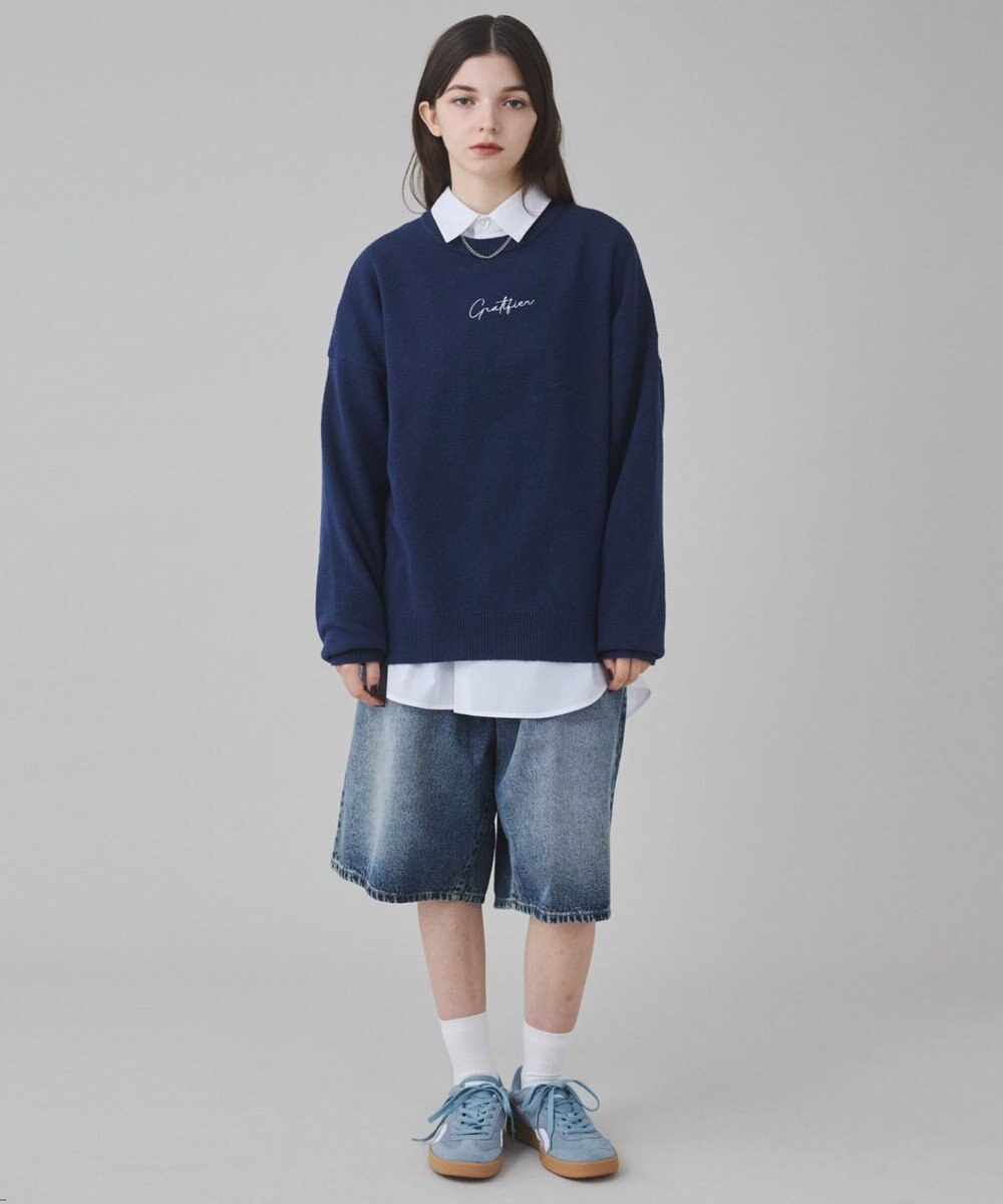 WEGO 【ユニセックス着用ITEM/SMLサイズ展開】アクセ付きワンポイントニットプルオーバー 