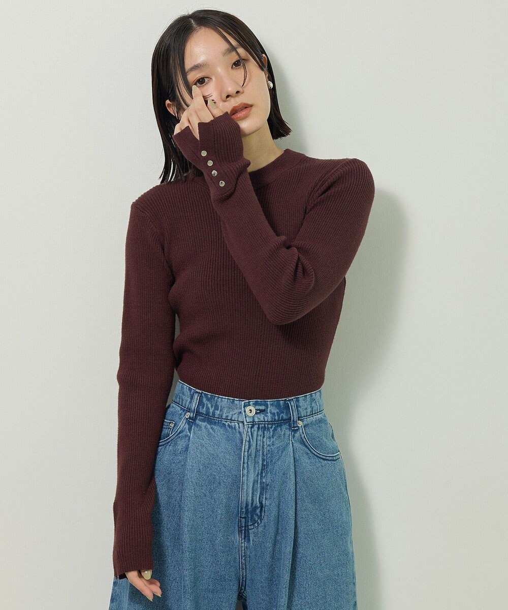 Green Parks もちやわ袖口釦リブニットプルオーバー 