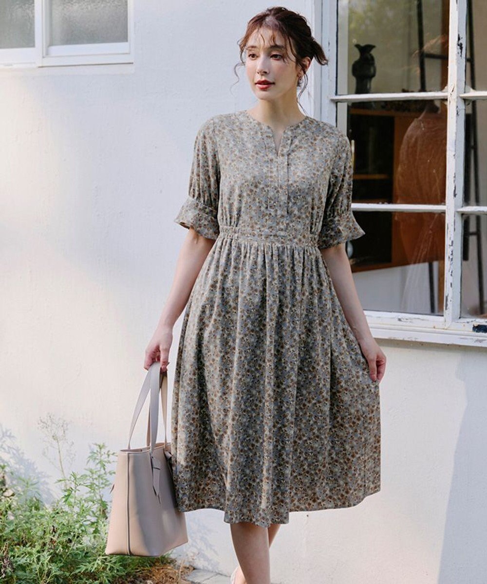 Tiaclasse 【洗える】キャンディースリーブ花柄ワンピース 