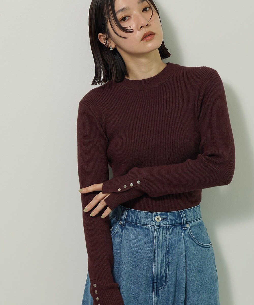 Green Parks もちやわ袖口釦リブニットプルオーバー 