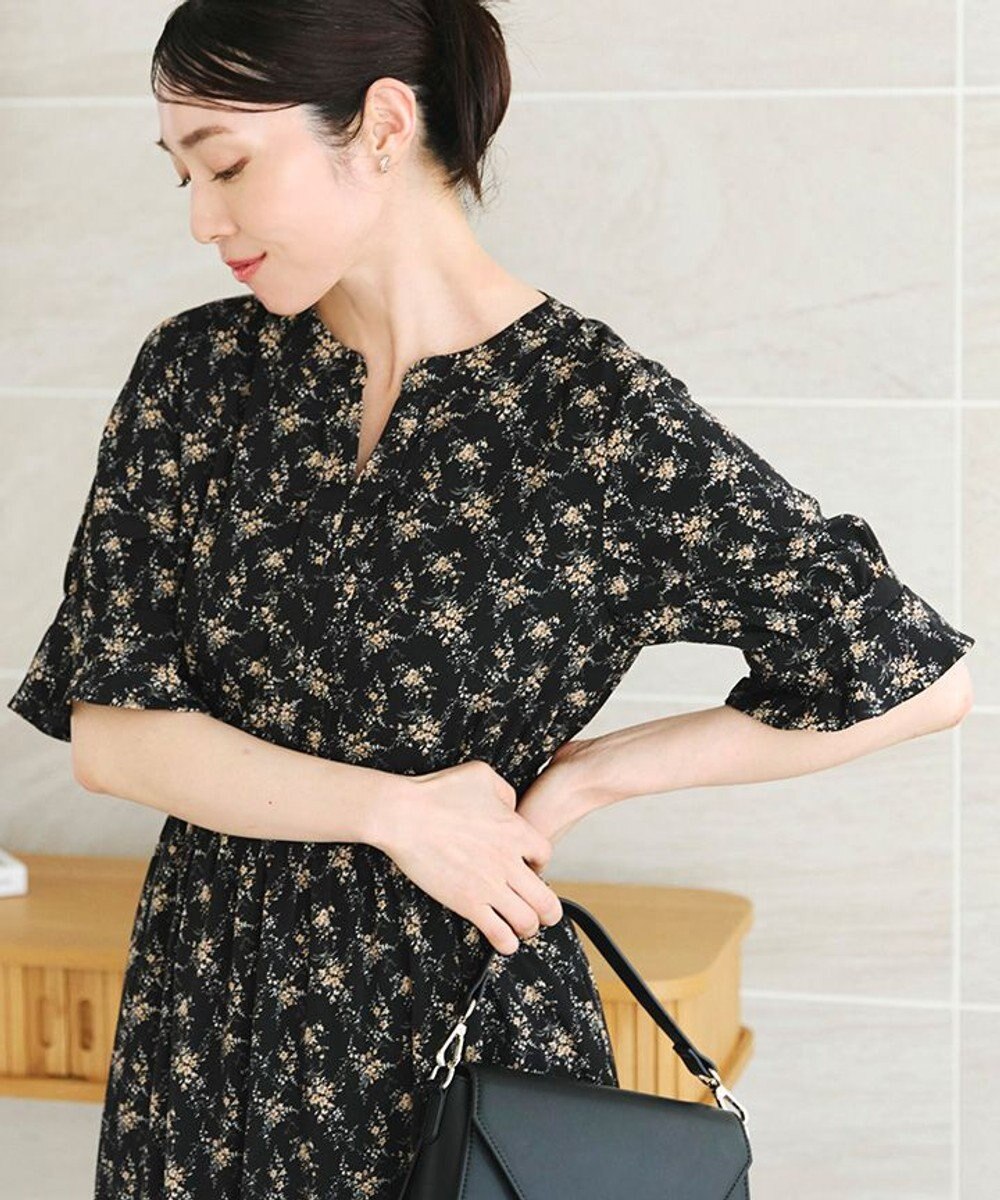 Tiaclasse 【洗える】キャンディースリーブ花柄ワンピース 